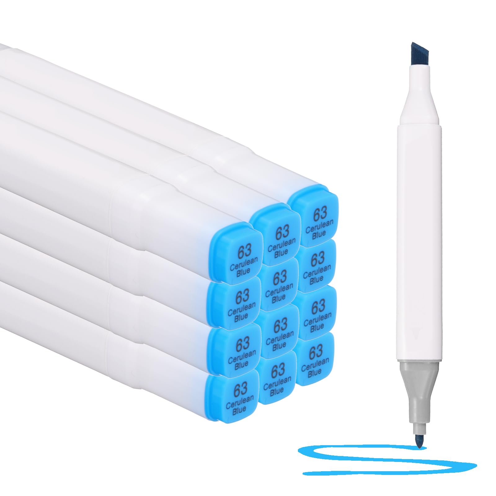 PATIKIL Dual Tip Alcohol Art Markers, 12 Pcs White Barrel Alcohol Markers with Brush Tip and Fine Tip for Illustration Artist Adult Coloring Drawing Permanent Sketching, Sky Blue