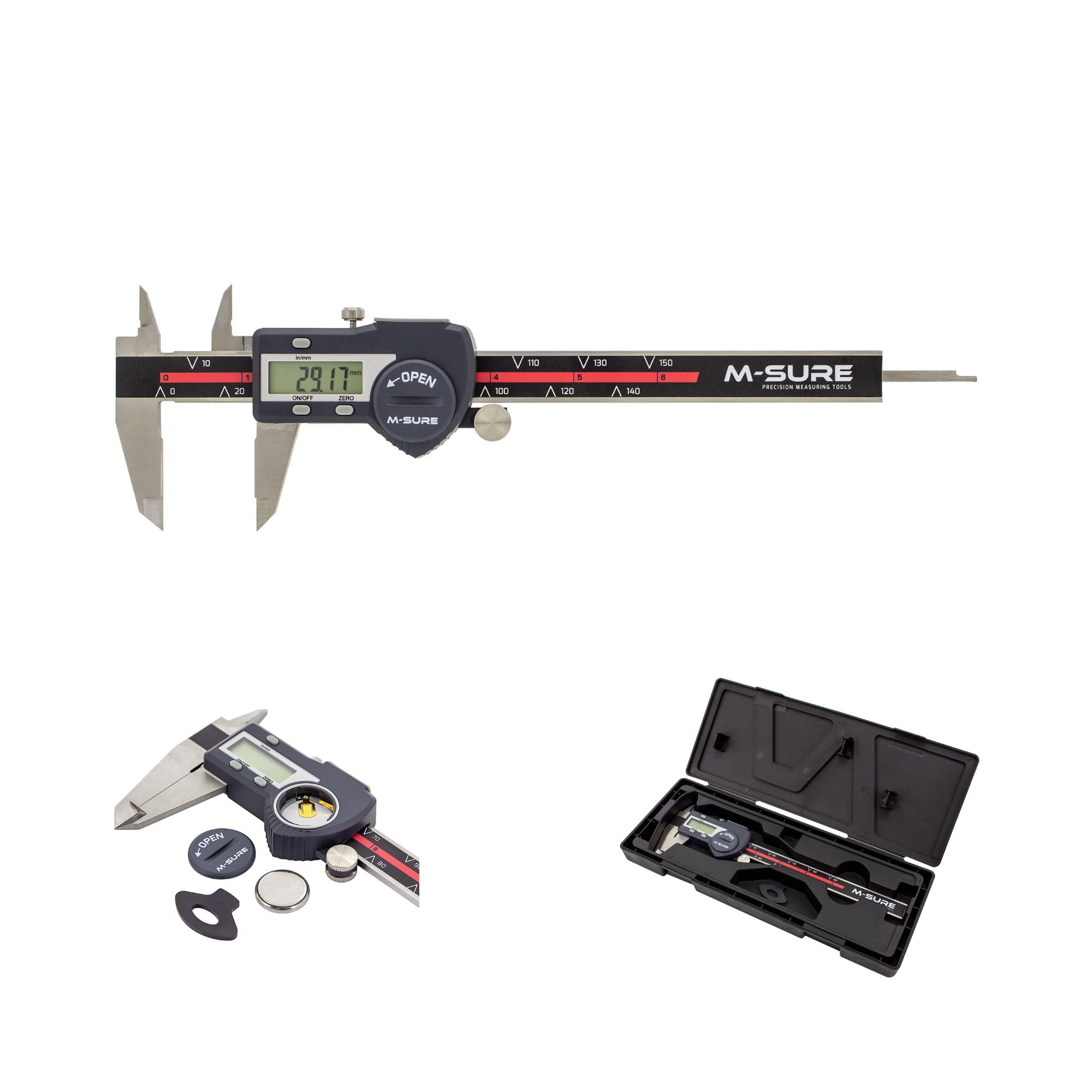 150mm Digital Caliper Internal External Depth Step Measurement Stainless Steel Thumb Roller Digital Display 0-150mm 6" range