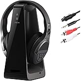 Wireless TV Headphones for Seniors with Large Buttons, 15H Playtime & 0 Delay, 2.4GHz RF Transmitter Charging Dock, Bluetooth Over-Ear Headset, Fits Most TVs, Digital Optical(TOSLINK)/RCA/3.5mm Output