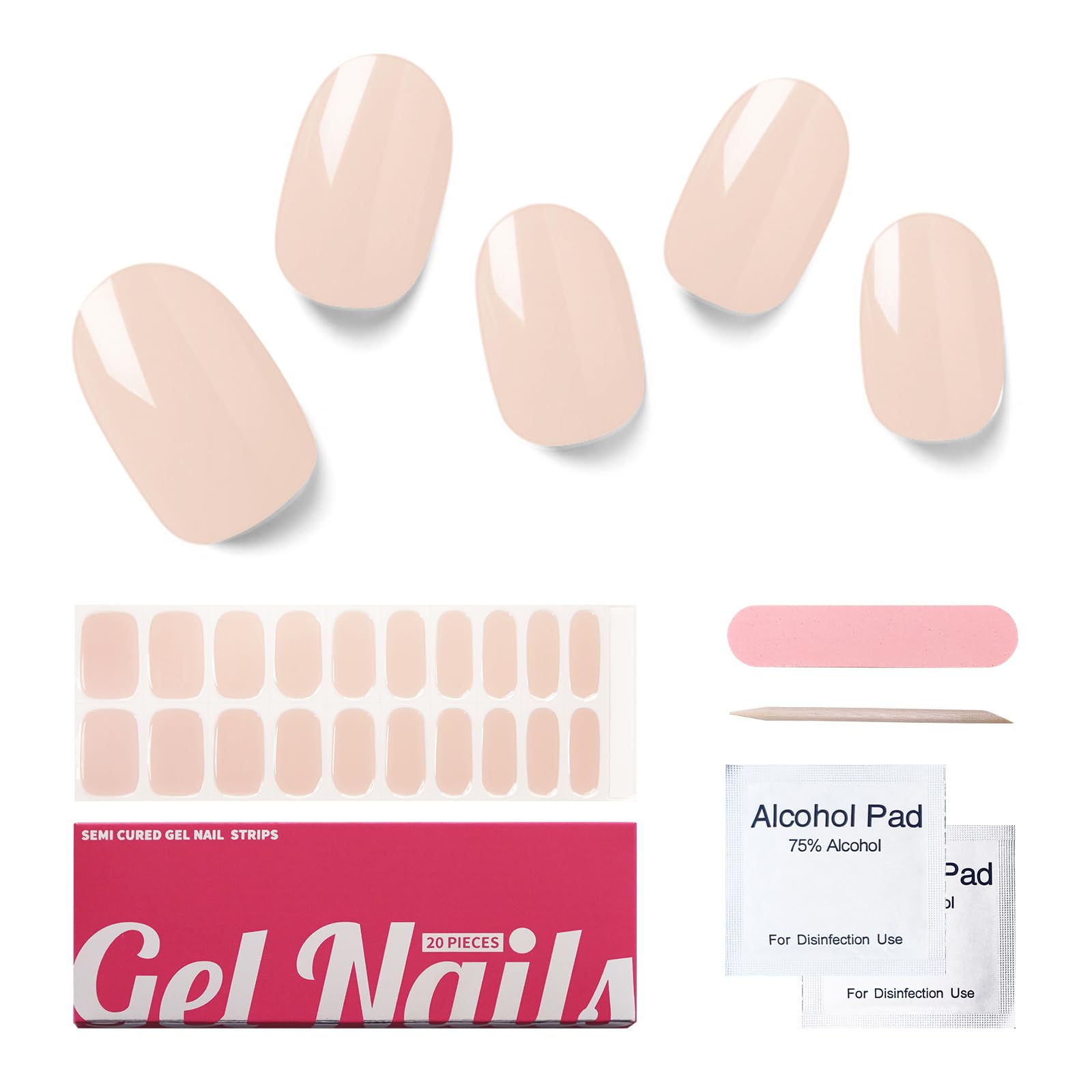 Nelikoo Semi Cured Gel Nail Strips, 20 PCS Gel Nail