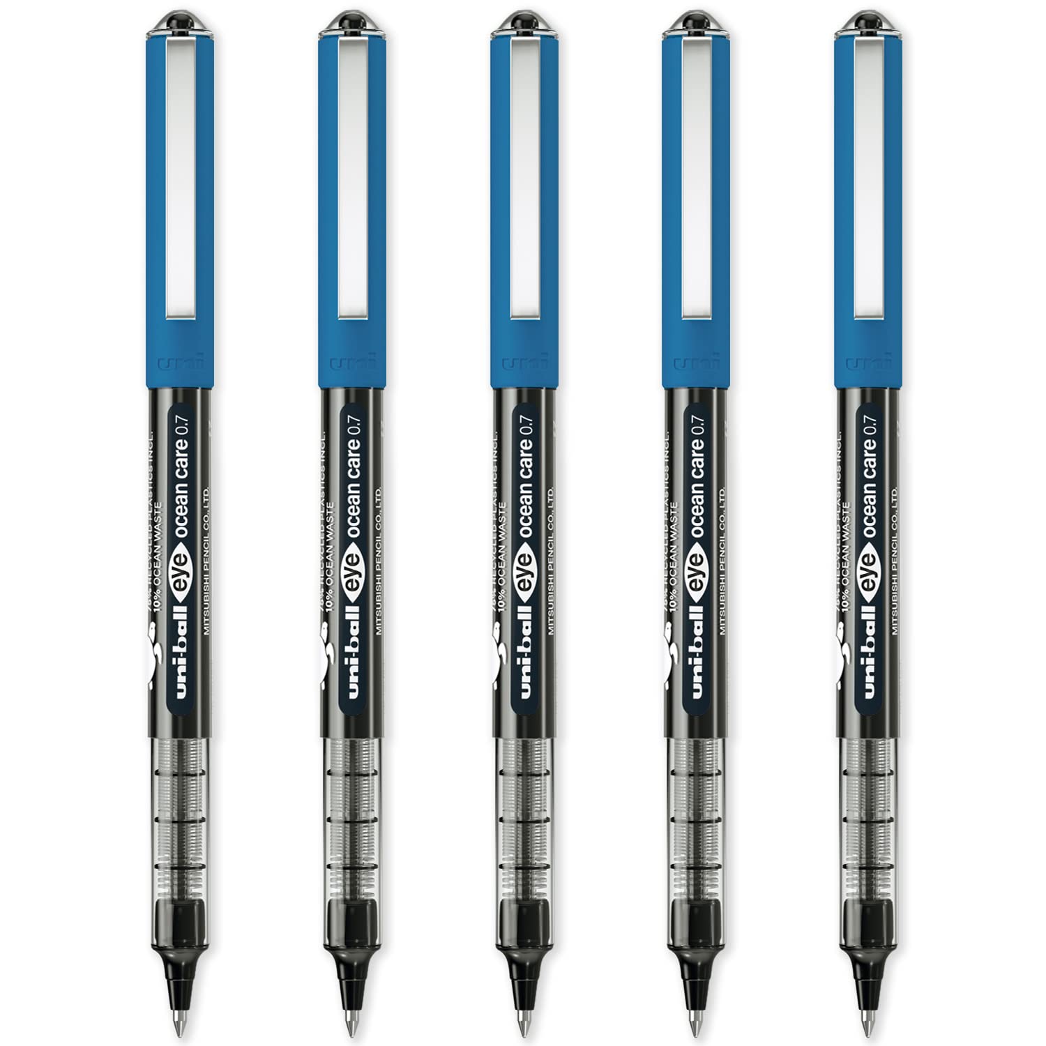 uni-ball Eye Ocean Care UB-157ROP Rollerball Pens - Fine 0.7mm Ballpoint Tip - Writing, Drawing, Art, Crafts and Colouring - Fade and Water Resistant - Pack of 5 Black Ink