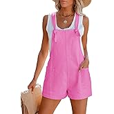 Aoudery Women's Summer Casual Sleeveless Rompers Loose Spaghetti Strap Cotton Shorts Overalls Jumpsuit with Pockets