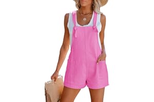 Aoudery Women's Summer Casual Sleeveless Rompers Loose Spaghetti Strap Denim Shorts Overalls Jumpsuit with Pockets