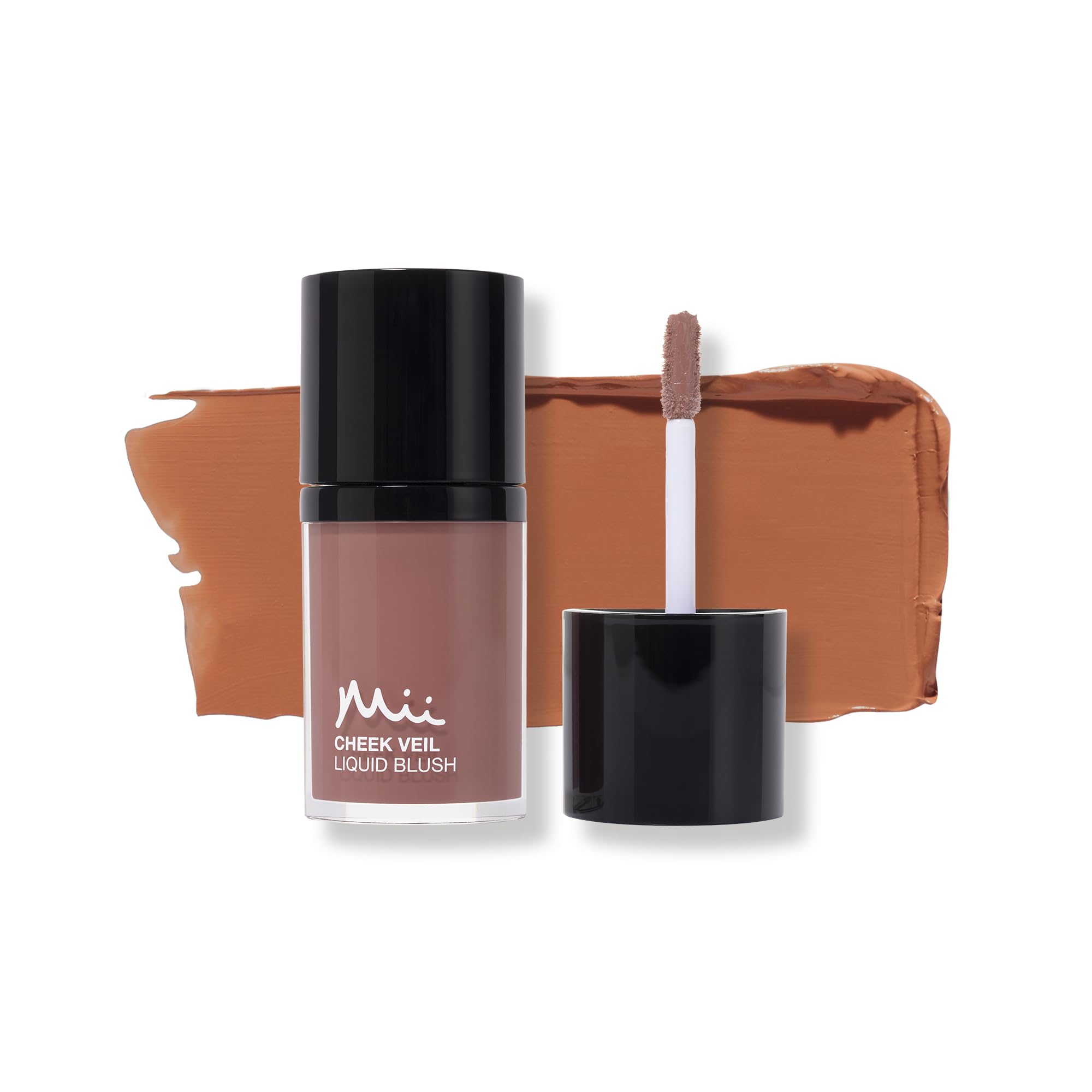 Mii Cosmetics Cheek Veil Liquid Blush | Weightless Liquid Blusher for Cheeks | Brightens with a Natural, Healthy Glow | Buildable & Blendable Makeup Blush | Peach Brown | Glow Up | 7ml