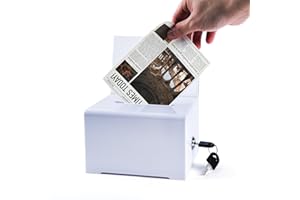 Cokvok Suggestion Box, Acrylic Donation Ballot Box with Lock and Sign Holder, White Vote Box Ticket Box Drawing Box, Best Box for Survey, Raffle, Contest, 6.2x4.7x4 inch