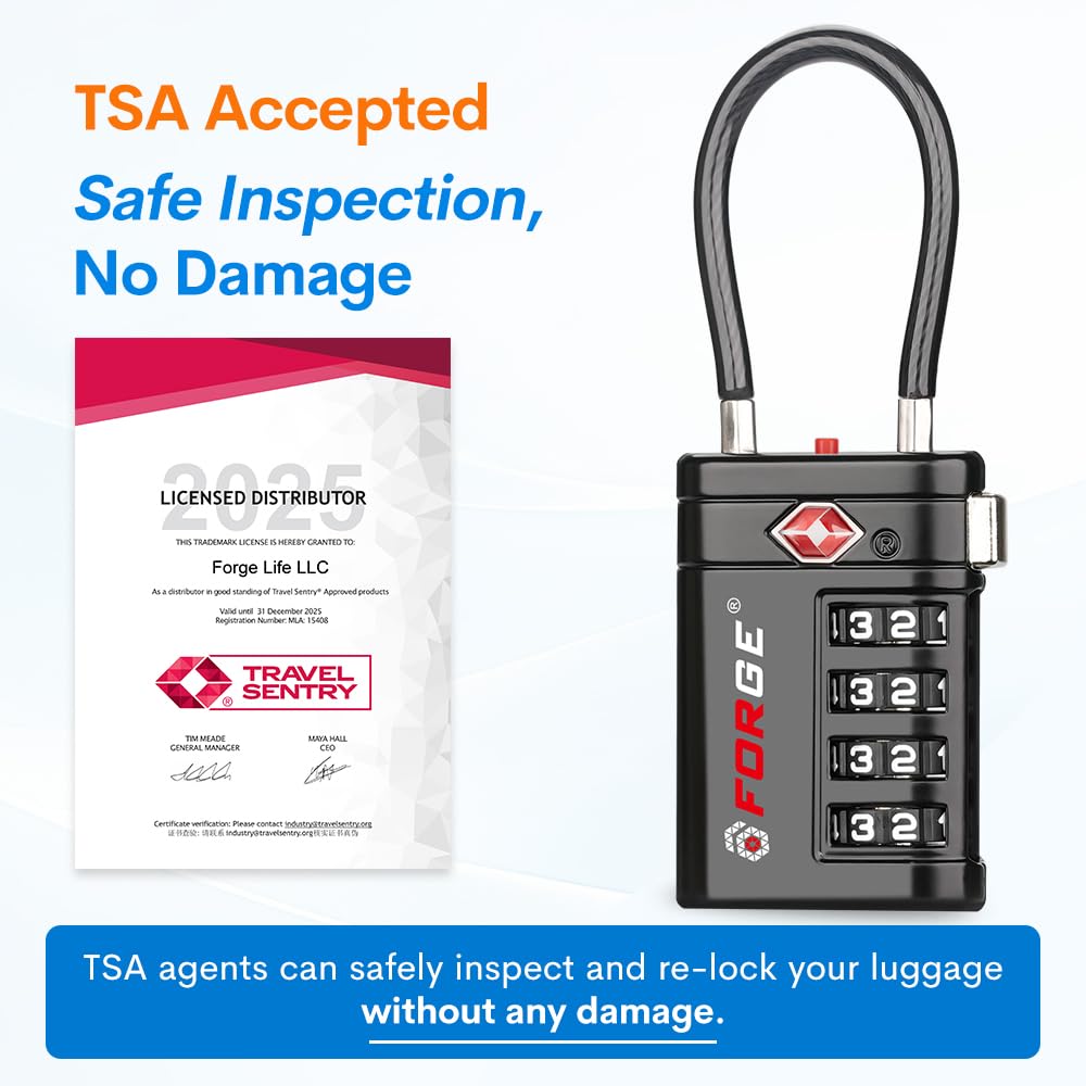Forge Forge TSA Approved Luggage Locks 4 Digit Combination TSA Travel Locks with TSA008, Open Alert Indicator, Zinc Alloy Body for Luggage, Suitcase, Backpack, and More. Black 2 Locks.