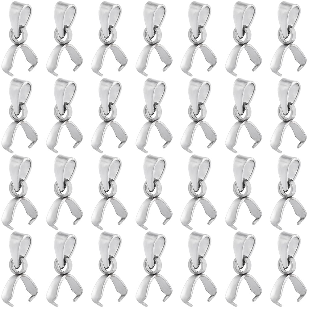 SUNNYCLUE 1 Box 100Pcs Stainless Steel Pinch Bails Small 9mm Ice Pick Pinch Bails Beads Pendant Bail Connector Pinch Bail Hooks Snap on Pinch Clasp for Jewellery Clasps DIY Necklace Craft Supplies
