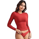 YEOREO Long Sleeve Shirts for Women y2k Tops Double Lined Basic Tee Crew Neck Going Out Sweeney Workout Undershirt