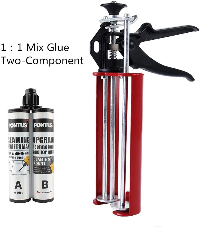 Manual Double Epoxy Gun 400 mL/13.5 fl oz (1:1 Mix Ratio) Dual Component Applicator for Panel Bond 2 Part Cartridge Caulking Gun (Passion Red) - - 