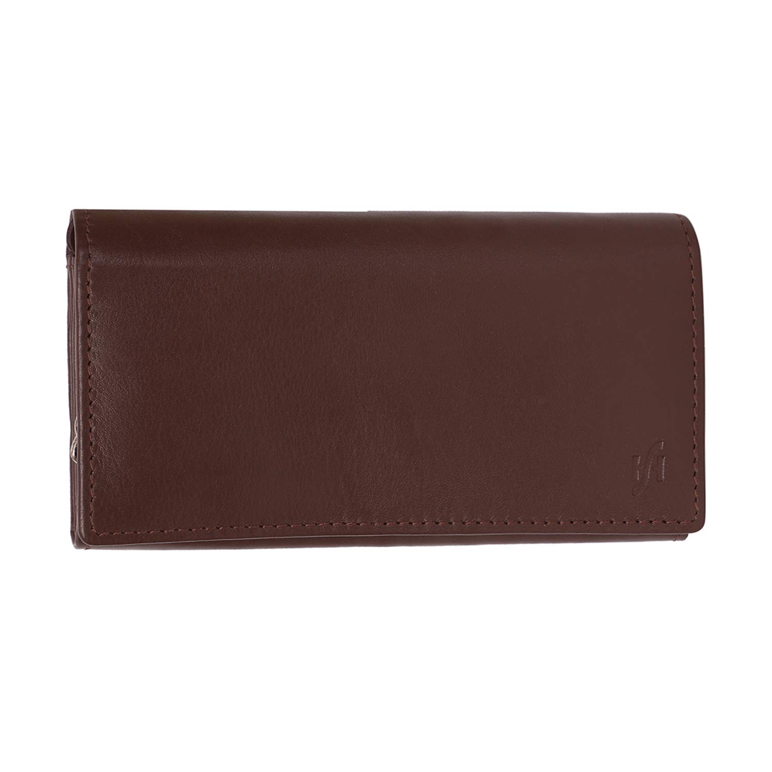Ladies RFID Long Clutch Wallet, Soft Genuine Leather Flap Over Women Purse, Credit Cardholder, ID Money & Coin Organizer 5510 (Brown)