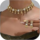 YANCHUN Indian Jewelry Sets for Women Wedding Jewelry Necklace Set Indian Choker Necklace with Maang Tikka Earrings Set Jewelry Gift