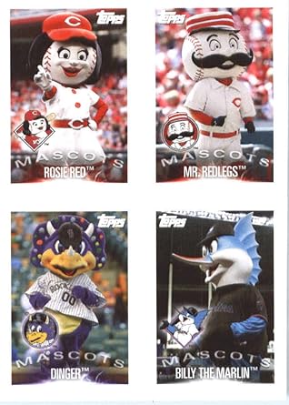 Amazon Com 2019 Major League Baseball Sticker Collection 152 157 166 175 Rosie Red Mr Redlegs Dinger Billy The Marlin Ryan Zimmerman Cincinnati Reds Colorado Rockies Miami Marlins Washington Nationals Mascots From Set Of Topps Mlb Baseball Stickers