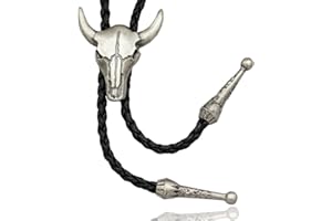 RechicGu Vintage Western Cowboy Cowgirl Bolo Tie Necktie Texas Longhorn Buffalo Steer Cow Skull Leather Rodeo
