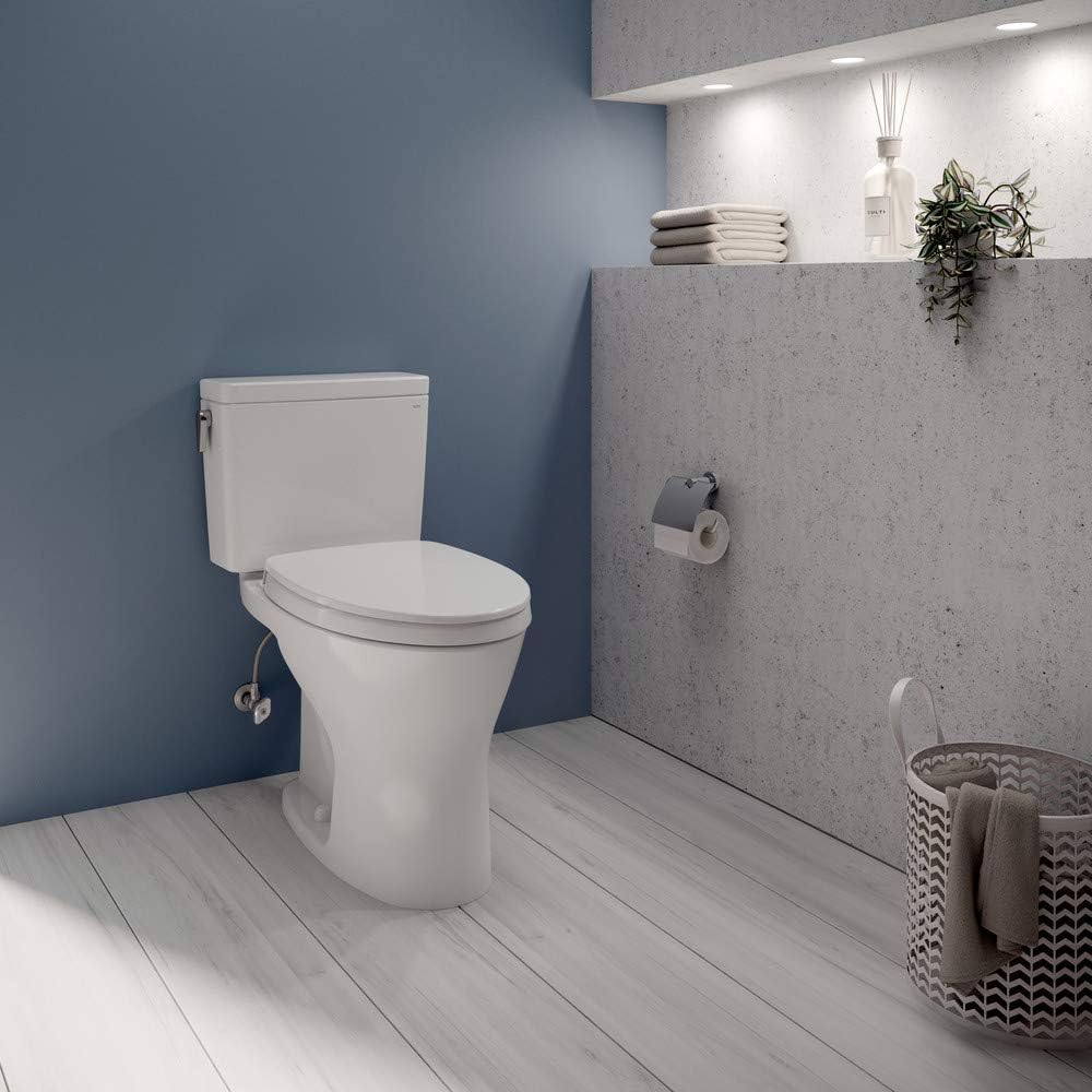 TOTO CST746CEMG#01 Drake Two-Piece Elongated Dual Flush 1.28 and 0.8 GPF DYNAMAX TORNADO FLUSH Toilet with CEFIONTECT, Cotton White - - 
