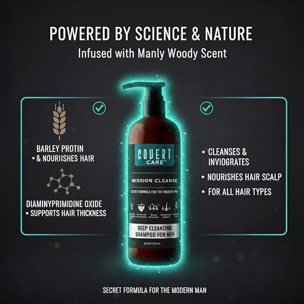 COVERT CARE MEN’S THICKENING SHAMPOO FOR THINNING HAIR – STRENGTHENS HAIR, BOOSTS VOLUME, NOURISHES SCALP, AND ACTIVATES ROOTS FOR FULLER, STRONGER-LOOKING HAIR