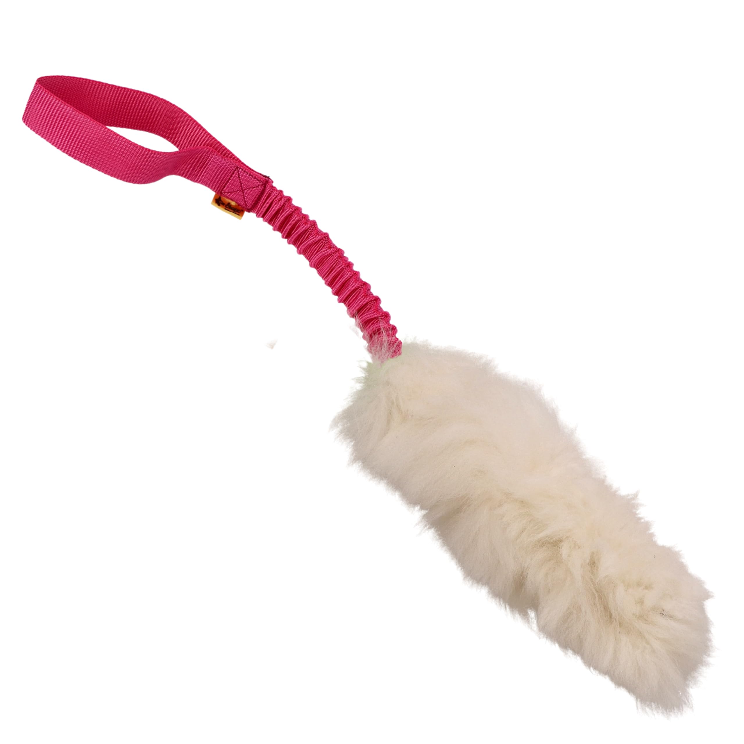 DINGO dog toy - sheepskin with pink bungee, agility motivation reward tug for training and fun 15580