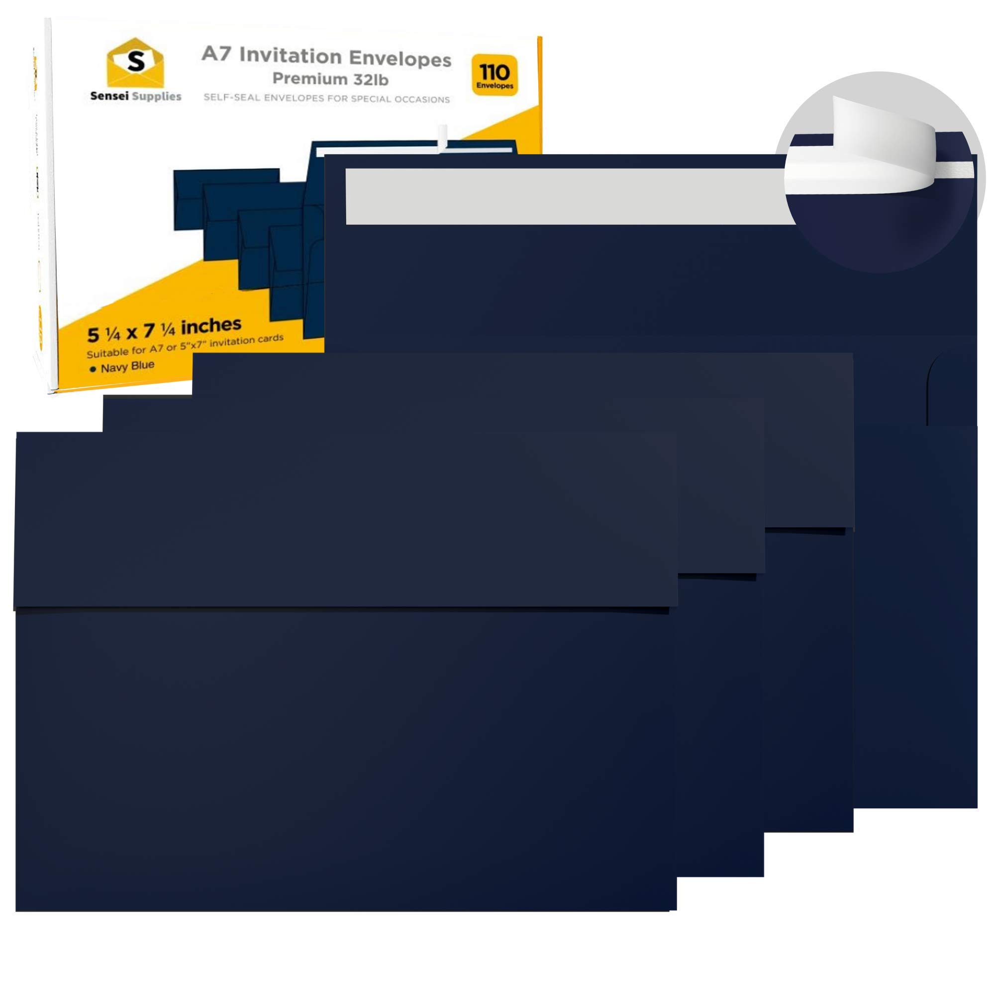 Photo 1 of 110 5x7 Navy Blue Invitation Envelopes - for 5x7 Cards - A7 - (5 ¼ x 7 ¼ inches) - Perfect for Weddings, Graduation, Baby Shower - 120 GSM - Peel, Press & Self Seal - Square Flap