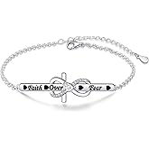 Yearace 925 Sterling Silver Engraved Faith Over Fear Heart Infinity Cross Charm Cuff Bangle Bracelet Sideways Cross Bracelet Bible Verse Religious Gift for Women Catholic