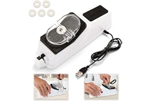 Electric Knife Sharpener,Gusneck Professional Knife Sharpener Tool for Home,(USB) Double Sided Knife Sharpener,Quick Sharpening & Polishing,with Protective Cover.（5pcs grindstone）