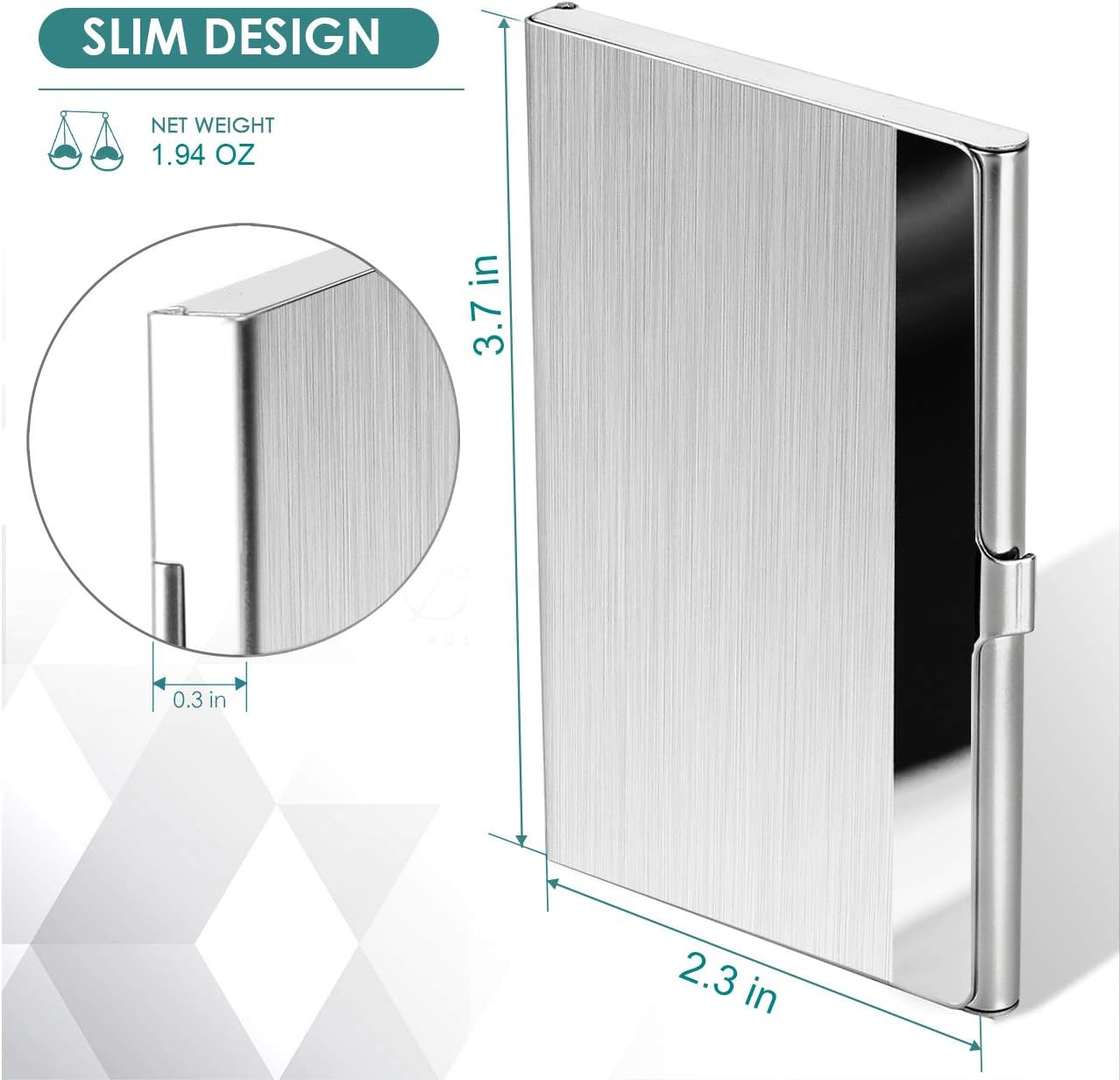 MaxGear Metal Business Card Holder for Men & Women, Pocket Business Card Case Slim Business Card Wallet Business Card Holders Name Card Holder, 3.7 x 2.3 x 0.3 inches, Stainless Steel, Silver Mirror : Office Products