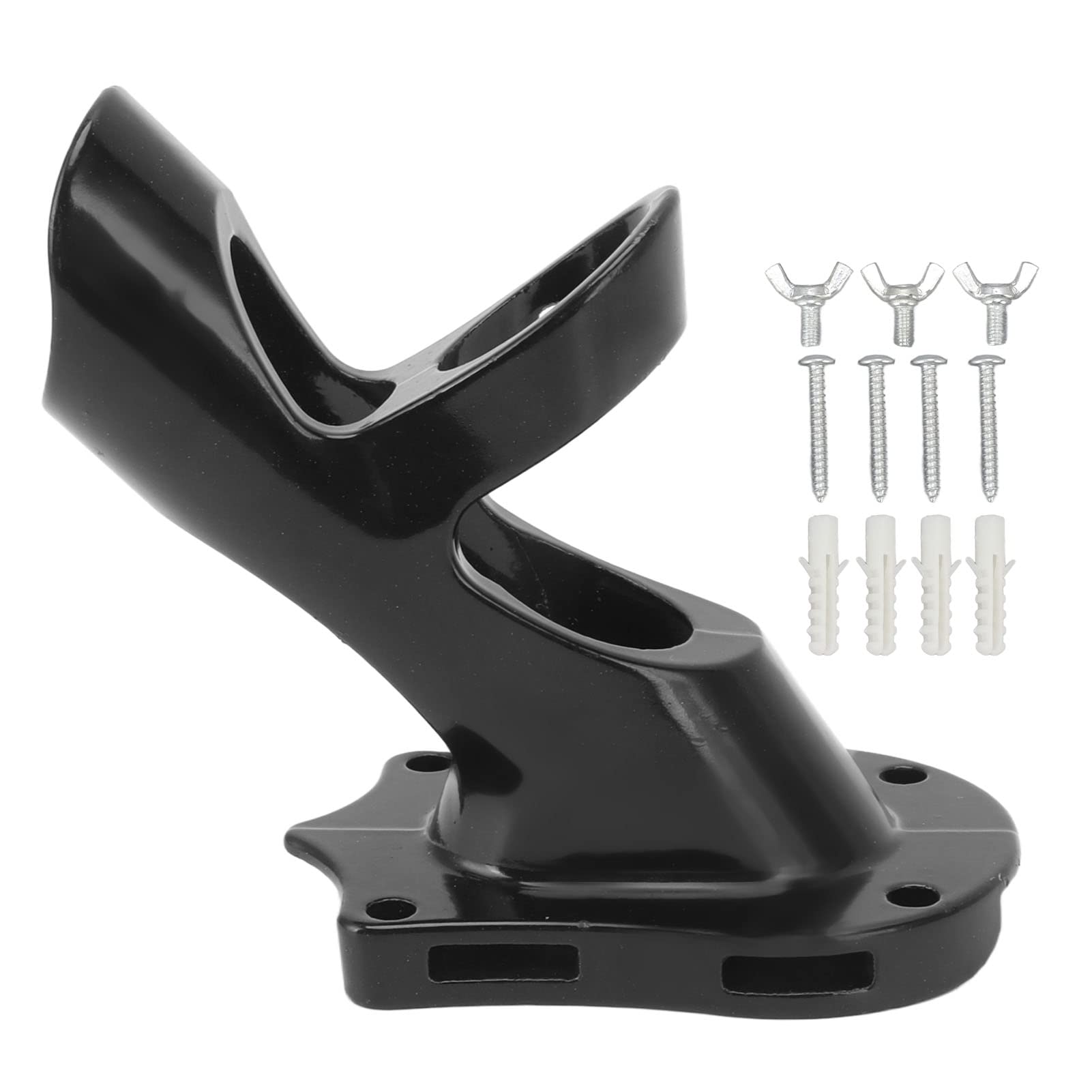 Luqeeg Flag Pole Holder Mounting Bracket, 3 Hole Heavy Duty Metal Flag Mount for Wall Roof Outdoor Railing Wooden Stakes, Adjustable 45 Degree, Aluminum Alloy, Strong and Rust Proof (Black)