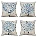 MIULEE Pack of 4 Trees Series Blue Pillow Covers Decorative Linen Square Throw Pillow Covers Soild Cushion Cases Butterflies Pattern Home Decor for Sofa Bedroom Car 18x18 Inch