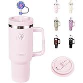 ICEWATER - 40 oz Tumbler with Handle & 2 Lids (Standard Straw and Flip Straw) | 100% Leak Proof | Cup Holder Friendly | Insulated Water Bottle for Coffee | Keep Cold for 36 Hours (Petal Pink)