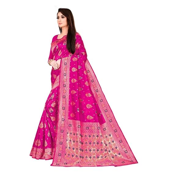 Womens Pure Silk Saree With Unstitched Blouse Piece (PINK)