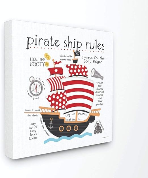 Amazon Com Stupell Home Decor Pirate Ship Rules Stretched Canvas Wall Art 17 X 1 5 X 17 Proudly Made In Usa Home Kitchen