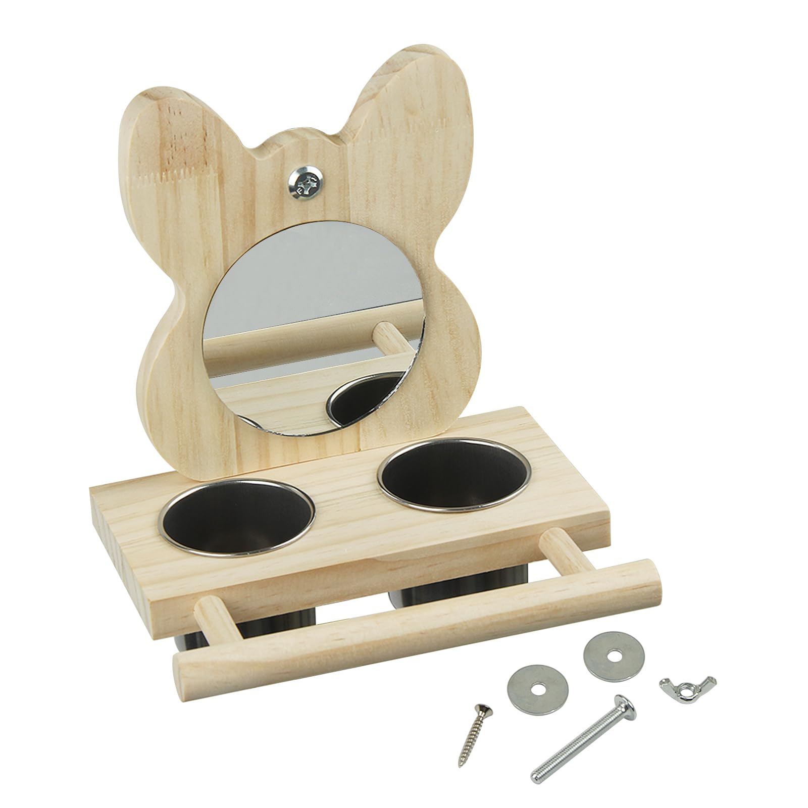 Porssaut Parrot Wooden Playstand with Mirror and Feeding Cups