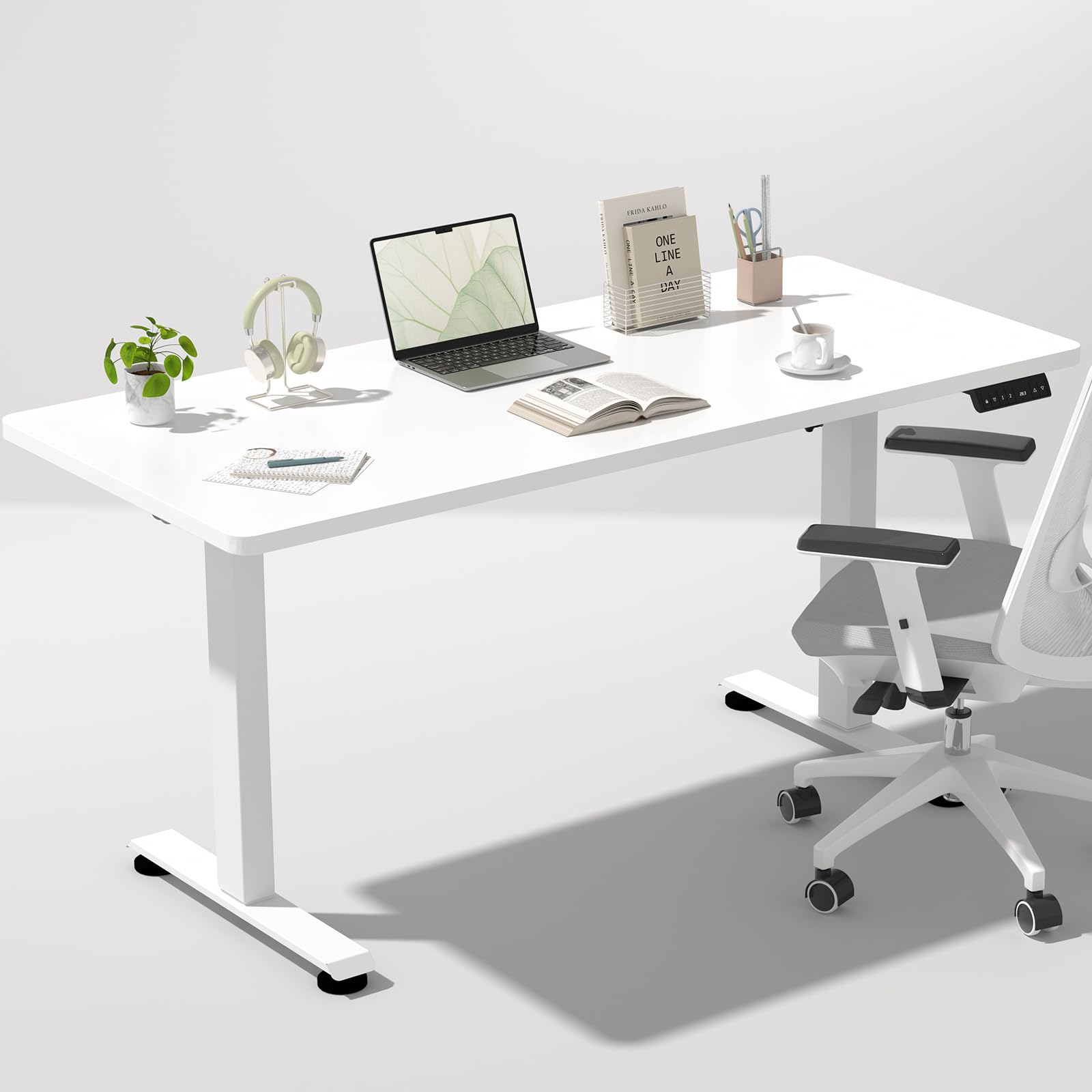 Veken 55 Inch, Height Adjustable Sit Stand Up, Wood Desktop, Work Home Office Computer PC Table, Tall Standup Workstation, Gaming Writing Study Bedroom Rising Desks, White Image Veken 55 Inch, Height Adjustable Sit Stand Up, Wood Desktop, Work Home Office Computer PC Table, Tall Standup Workstation, Gaming Writing Study Bedroom Rising Desks, White Image