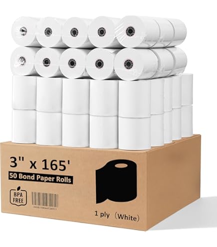50 Rolls Bond Receipt Paper - 3 Inch X 165 Foot Thermal Register Rolls