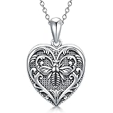 SOULMEET Personalized Heart Shaped Bee Locket Necklace That Holds 1 or 2 Pictures Memorial Insects Photo HoneyBee Locket Custom Any Photo Healing Gift