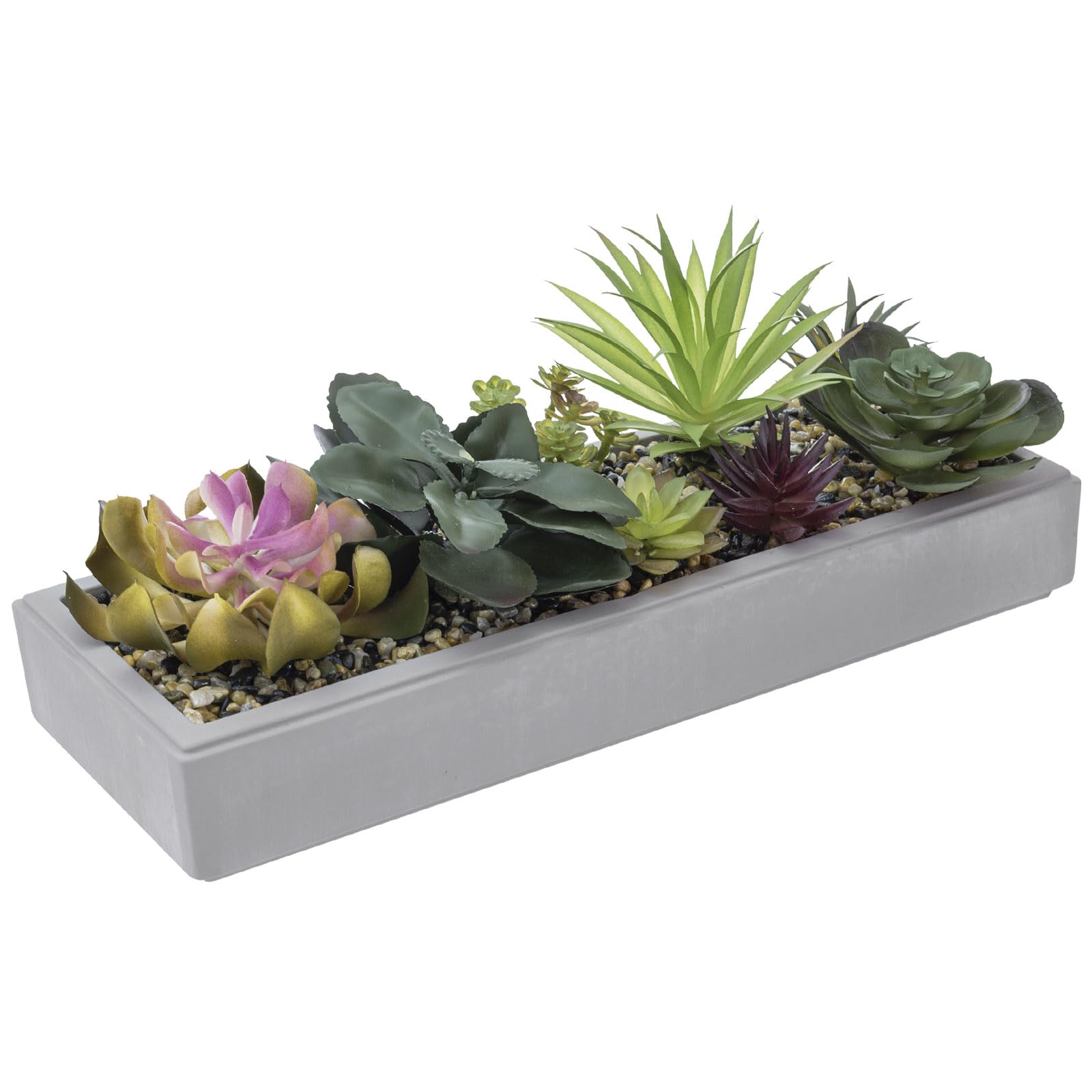 Photo 1 of MyGift 15 Inch Mixed Color Assorted Artificial Succulent Plant Arrangement in Modern Gray Clay Planter Tray