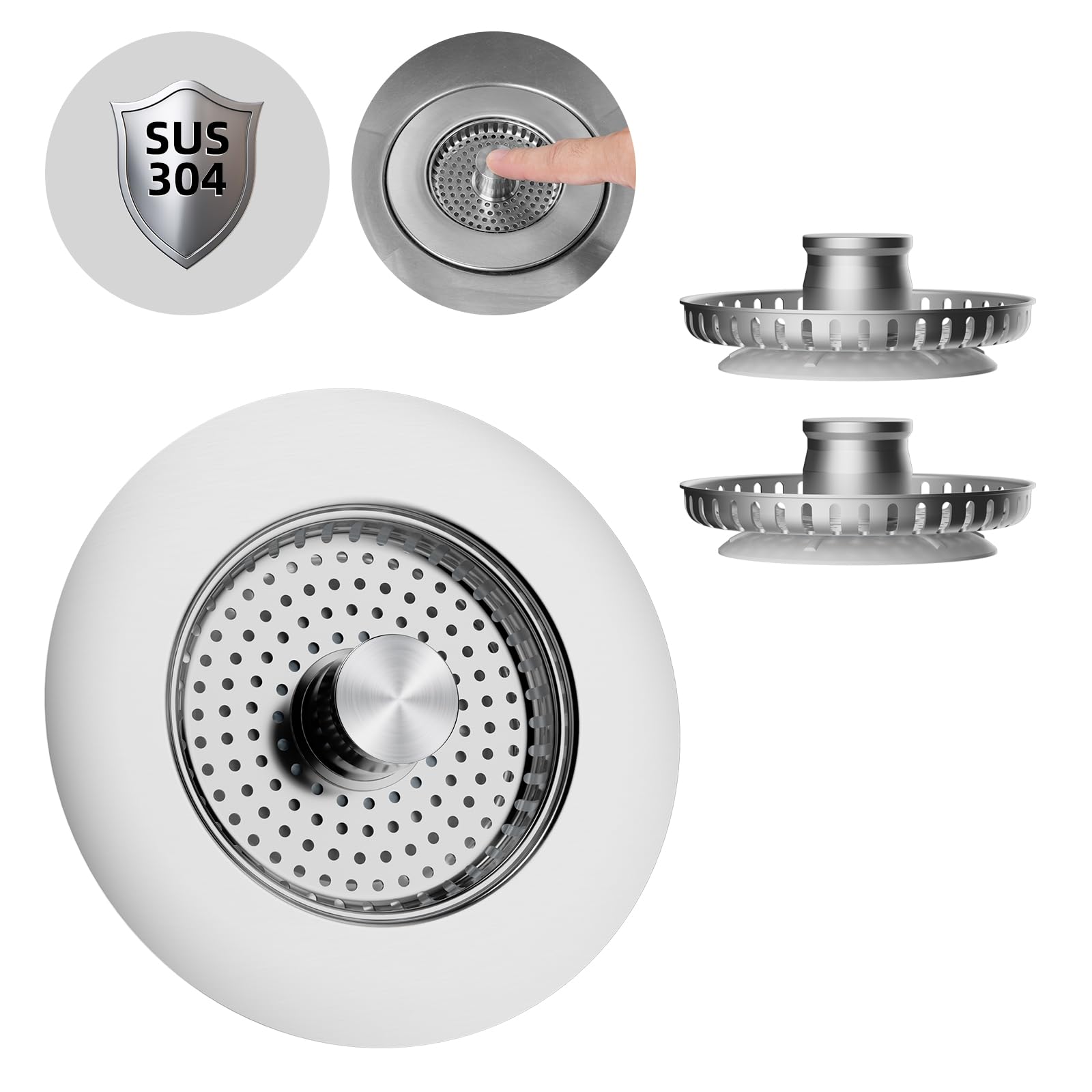 Hibbent Kitchen Sink Plug Combo - All Metal, Anti-Clogging, Strainer, Stopper with 2 Strainers - Prevents Odors - Sink Depth > 22mm