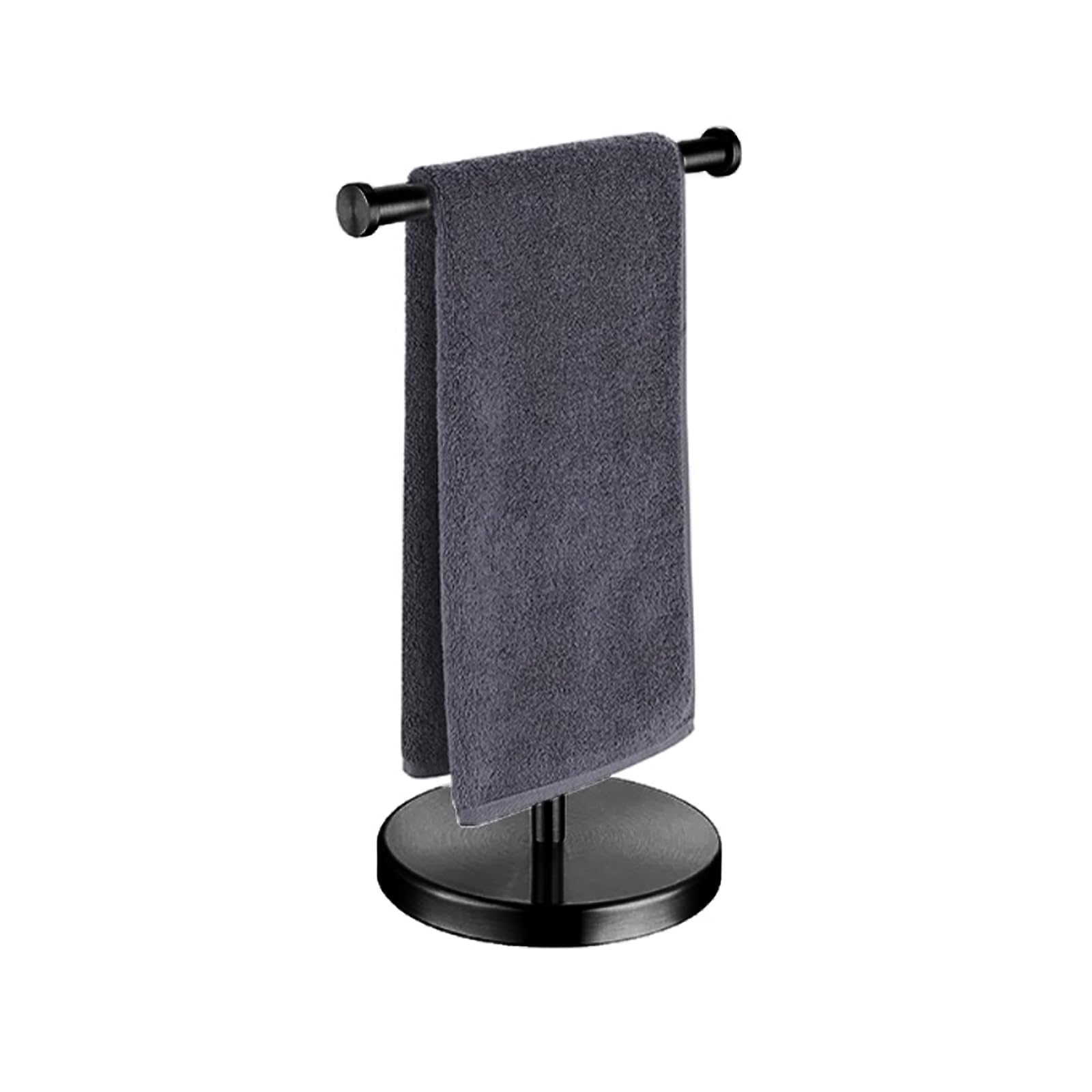 HHENGYISOUL Hand Towel Holder,T-Shape Hand Towel Holder Standing,Stainless Steel Hand Towel Rack for Bathroom Kitchen Countertop,Tower Bar for Kitchen Free Standing Hand Towel Rack,Black