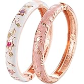 UJOY Cloisonne Bracelet Butterfly Hinge Indian Cuff Bangle Enameled Jewelry Flower Bracelets for Women Gift Box 55A114
