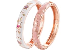 UJOY Cloisonne Bracelet Butterfly Hinge Indian Cuff Bangle Enameled Jewelry Flower Bracelets for Women Gift Box 55A114