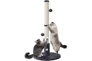 Woochpet 33'' Tall Cat Scratching Post for Adults Cats, Sturdy Large Scratch Pole with Hanging Ball with Fun Mouse Hole, Scratching Posts for Indoor with Durable Natural Sisal Rope (Darkgrey)