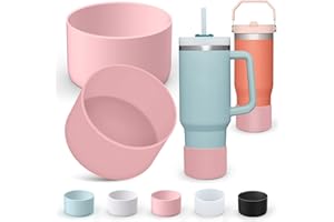 AIERSA 2Pcs Silicone Boot Sleeve for Stanley Quencher 40 oz 30 oz Tumbler with Handle & for IceFlow 20oz 30oz, Protective Water Bottle Cup Bottom Bumper Cover for Stanley Tumbler Accessories, Pink