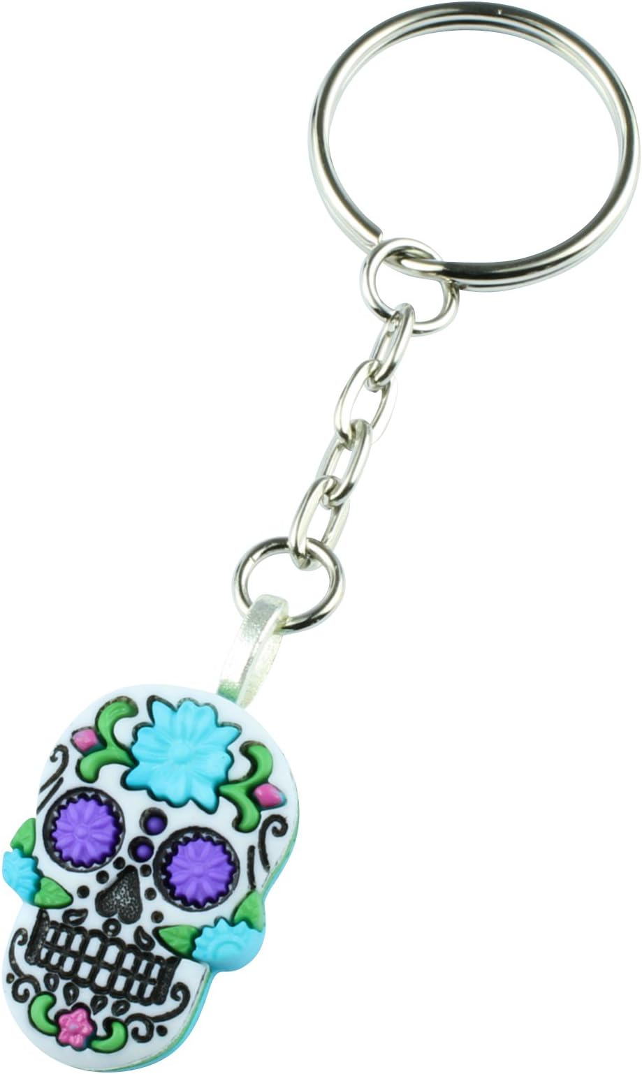 The Funky Barcode SUGAR SKULL TURQUOISE BLUE FLOWER KEYRING Gift box available