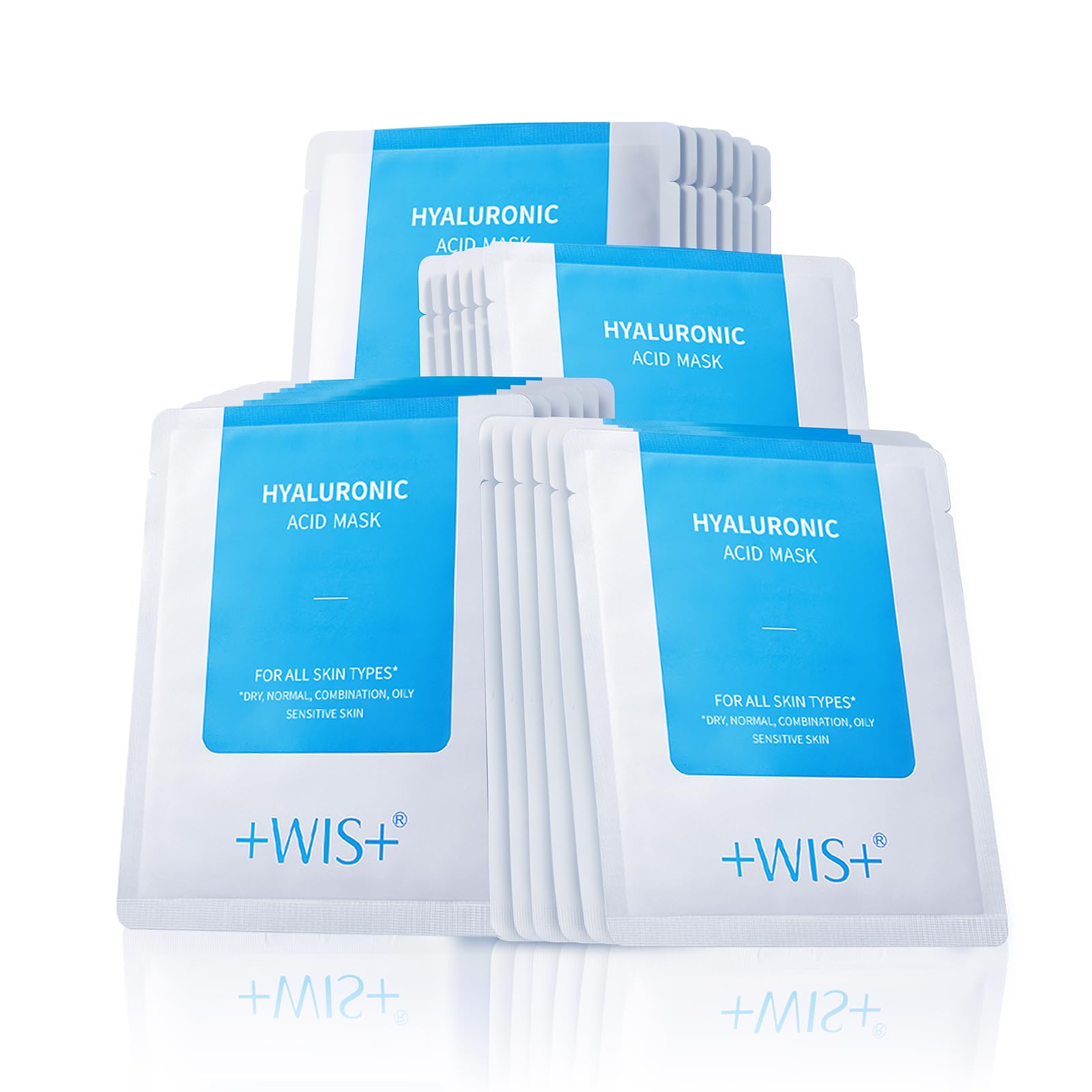 Photo 1 of +WIS+ Hyaluronic Acid Face Mask 24 EA with Hyaluronic Acid Serum and Vitamin B5, Hydrating Facial Mask for Dry Skin, Anti-Aging Mask to Plump and Repair Dehydrated Skin, Safe on Sensitive Skin