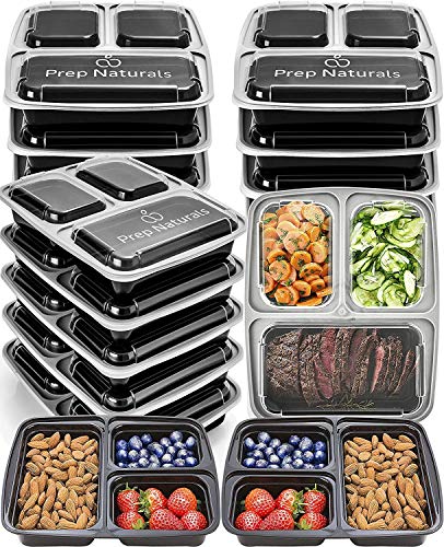 Meal Prep Containers 3 Compartment - Plastic Food Containers for Meal Prepping - Divided Lunch Containers Food Prep Containers - Reusable Food Storage Containers with lids Bento Lunch Box [15 Pack] - Thumbnail 7