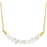 Clear Quartz Crystal Chip Bar Necklace for Women, Gold Plated Dainty Gemstone Necklace, 16+2 Inch Adjustable Chain, Natural Clear Quartz Jewelry Gift
