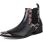POTENCE STAR Men's Chelsea Boots with Floral Jacquard Fabric and Silver Toe Cap Slip On Dress Boots for Stage, Party, Fashion, Casual, Stylish Shoes