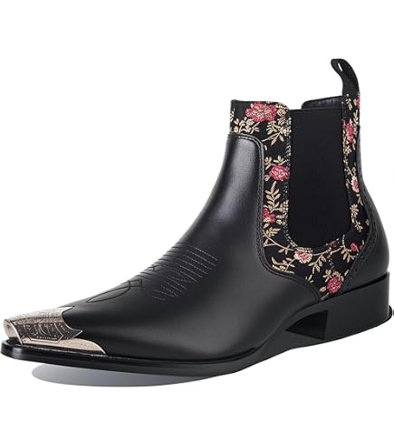 Amazon.com | Men's Pattern Leather High Top Chelsea Boots with