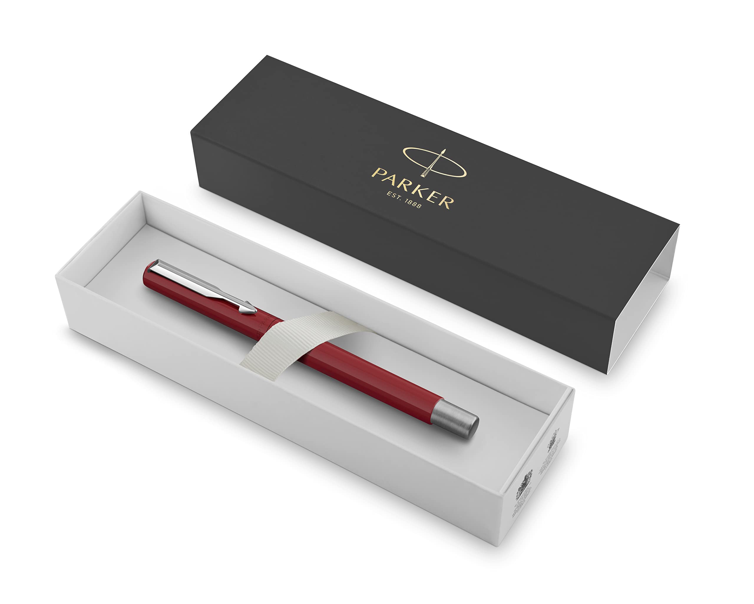 Parker Vector Premium Rollerball Pen - Red Barrel with Chrome Trim - Black Ink - Gift Boxed