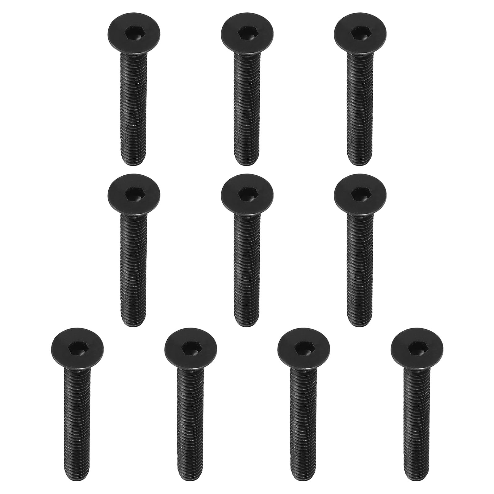 PATIKIL 1/4-20 x 2" Flat Head Socket Cap Screws, 10 Pack Flat Countersunk Bolts Carbon Steel Hex Socket Drive Machine Screws Full Thread Black Oxide Grade 10.9