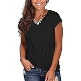 Jescakoo Women's Short Sleeve Round Neck T Shirt Front Twist Tunic Tops Casual Loose Fitted