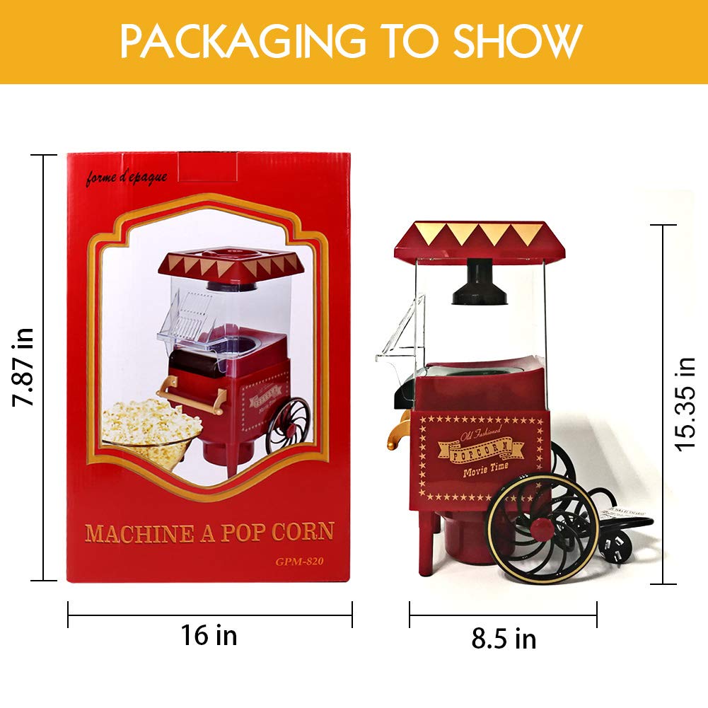 Hot Air Popcorn Machine, Popcorn Maker, 1200W Home Electric Popcorn Popper with Kernel Measuring Scoop, Healthy Oil-Free & BPA-Free for Home, Birthday Party, Movie Night or Christmas (Small)
